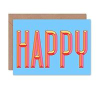 Wee Blue Coo Happy Word Art Bright Greeting Card With Envelope Inside Premium Quality