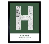 Wee Blue Coo Harare Zimbabwe City Map Green Colour Block Modern Typography Stylish Letter Framed Word Wall Art Print Poster for Home Décor CITYMAP1