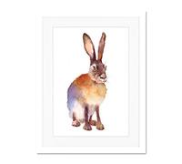 Wee Blue Coo Hare Watercolour Isolated Large Framed Art Print Wall Poster 18x24 inch