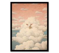 Wee Blue Coo Head In The Clouds Sheep Fun Blue Pink Artwork Framed Wall Art Print A4