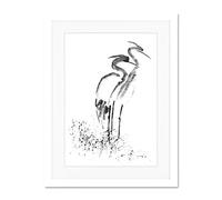 Wee Blue Coo Heron Ink Drawing Large Framed Art Print Wall Poster 18x24 inch