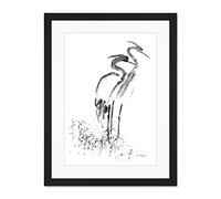 Wee Blue Coo Heron Ink Drawing Large Framed Art Print Wall Poster 18x24 inch