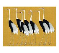 Wee Blue Coo Herons Cranes Flock Birds Ogata Korin Vintage Monochrome Illustration Mustard Yellow Art Print Canvas Premium Wall Decor Poster Mural