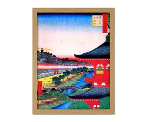 Wee Blue Coo Hiroshige Japanese View Pagoda Red Artwork Framed Wall Art Print 18X24 Inch