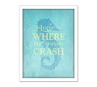 Wee Blue Coo Home Where Waves Crash Seahorse Artwork Framed Wall Art Print 18X24 Inch