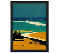 Wee Blue Coo Honopu Beach Coastline Summer in Hawaii Mustard Blues Artwork Framed A3 Wall Art Print
