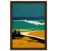 Wee Blue Coo Honopu Beach Coastline Summer in Hawaii Mustard Blues Artwork Framed Wall Art Print A4