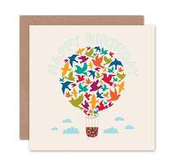 Wee Blue Coo Hot Air Balloon Bird Pattern Travel Goodbye Card Wee Blue Coo Multicolor