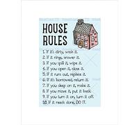 Wee Blue Coo HOUSE RULES HOME INSPIRATION QUOTE BLACK FRAMED ART PRINT PICTURE B12X13721