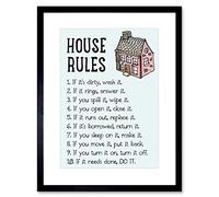 Wee Blue Coo House Rules Home Inspiration Quote Picture Framed Wall Art Print