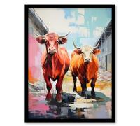 Wee Blue Coo How Now Brown Cow Highlands Country Fun Artwork Framed Wall Art Print 18X24 Inch