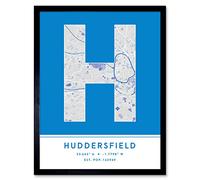 Wall Art Print Huddersfield England United Kingdom City Map Modern Typography Stylish Letter Framed Word Wee Blue Coo Blue W12 inch x H16 inch
