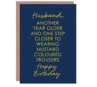 Wee Blue Coo Husband Birthday Card Another Year Older Mustard Trousers Joke Funny in Blue Wee Blue Coo Blue