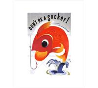 Wee Blue Coo Illustration Fish Hook Colourful Sucker War Message Wall Art Print