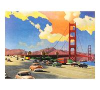 Wee Blue Coo Illustration Painting 1951 Drawing Golden Gate Bridge Art Canvas Print