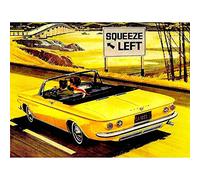 Wee Blue Coo Illustration Squeeze Left Corvair Yellow Car Transport Art Print Poster Wall Decor 12X16 Inch