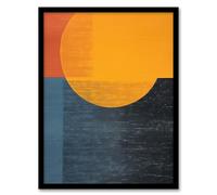 Wee Blue Coo Indigo Amber Sunrise Abstract Yellow and Blue Oil Painting Artwork Framed Wall Art Print A4