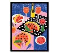 Wee Blue Coo Informal Dinner Party Pizza Kitchen Fun Artwork Framed Wall Art Print A4
