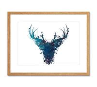 Wee Blue Coo Ink Splat Deer Stag Artwork Framed Wall Art Print 12X16 Inch