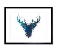 Wee Blue Coo Ink Splat Deer Stag Artwork Framed Wall Art Print 12X16 Inch
