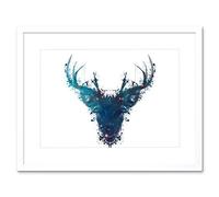 Wee Blue Coo Ink Splat Deer Stag Artwork Framed Wall Art Print 12X16 Inch