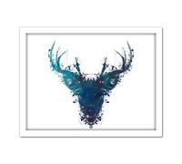 Wee Blue Coo Ink Splat Deer Stag Artwork Framed Wall Art Print 18X24 Inch
