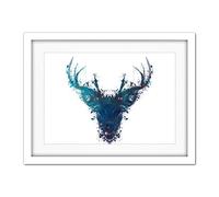 Wee Blue Coo Ink Splat Deer Stag Artwork Framed Wall Art Print 18X24 Inch