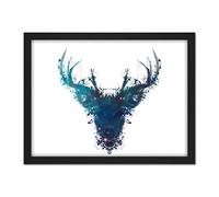 Wee Blue Coo Ink Splat Deer Stag Artwork Framed Wall Art Print 18X24 Inch