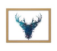 Wee Blue Coo Ink Splat Deer Stag Artwork Framed Wall Art Print 18X24 Inch