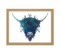 Wee Blue Coo Ink Splat Highland Cow Artwork Framed Wall Art Print 18X24 Inch