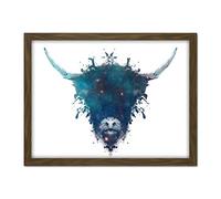Wee Blue Coo Ink Splat Highland Cow Artwork Framed Wall Art Print 18X24 Inch