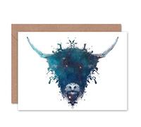 Wee Blue Coo Ink Splat Highland Cow Birthday Art Gift Sealed Greeting Card Plus Envelope Blank inside