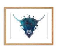 Wee Blue Coo Ink Splat Highland Cow Picture Framed Wall Art Print