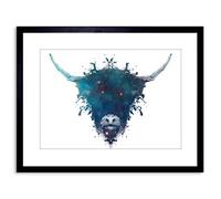 Wee Blue Coo Ink Splat Highland Cow Picture Framed Wall Art Print