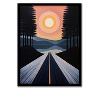 Wee Blue Coo Into The Sunset Oil Painting Orange Pink Blue Country Landscape Drive Artwork Framed Wall Art Print A4