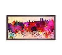 Wee Blue Coo Istanbul Skyline Turkey Paint Splash Cityscape Long Panel Framed Wall Art Print