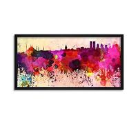 Wee Blue Coo Istanbul Skyline Turkey Paint Splash Cityscape Long Panel Framed Wall Art Print