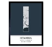 Wee Blue Coo Istanbul Turkey City Map Navy Colour Block Modern Typography Stylish Letter Framed Word Wall Art Print Poster for Home Décor CITYMAP1