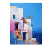 Wee Blue Coo Italian Daydream Abstract Oil Painting Blue Pink Orange Summer Holiday Destination Large Wall Art Poster Print Thick Paper 18X24 Inch