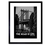 Wee Blue Coo JACK KEROUAC ROAD IS LIFE QUOTE BLACK FRAMED ART PRINT B12X13805