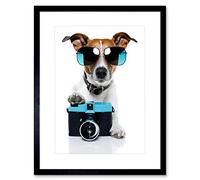 Wee Blue Coo Jack Russell Dog Shades Cameragrapher Picture Framed Wall Art Print