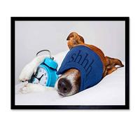 Wee Blue Coo Jack Russell Dog Sleeping Alarm Clock Facemask Art Print Framed Poster Wall Decor 12X16 Inch