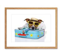 Wee Blue Coo JACK RUSSELL DOG VACATION SUIT CASE HOLIDAY BLACK FRAMED ART PRINT B12X9061