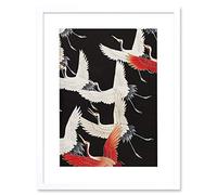 Wee Blue Coo Japanese Crane Kimono Pattern Artwork Framed Wall Art Print 12X16 Inch