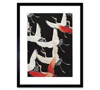 Wee Blue Coo Japanese Crane Kimono Pattern Artwork Framed Wall Art Print 12X16 Inch