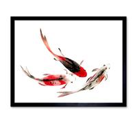 Wee Blue Coo Japanese Koi Carp Fish Black & Red 12x16" Framed Wall Art Print in Orange | Size: W12" x H16" Wee Blue Coo Orange W12" x H16"
