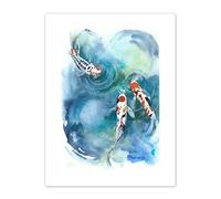 Wee Blue Coo Japanese Koi Fish Near Surface Art Print Canvas Premium Wall Decor Poster