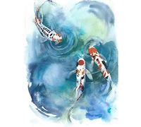 Wee Blue Coo Japanese Koi Fish Near Surface Art Print Poster Wall Decor 12X16 Inch