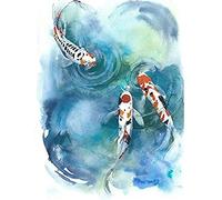 Wee Blue Coo Japanese Koi Fish Near Surface Unframed Art Print Poster Wall Decor 12x16 inch