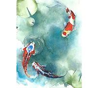 Wee Blue Coo Japanese Koi Fish With Lilies Art Print Canvas Premium Wall Decor Poster